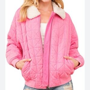 New Blue B Collection Quilted Winter Jacket Oversized Women  S Full Zip Pink